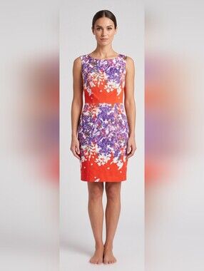 Adrianna Papell Floral Print Orange Sheath Dress Size: 4